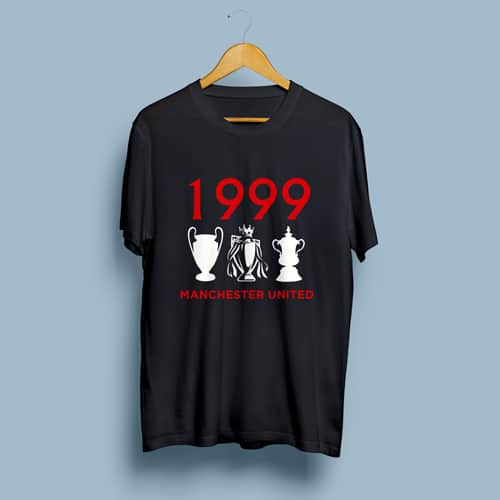 1999 Man United Treble Graphic Round Neck Tshirt