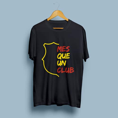 Mes Que Un Club Crest Design Graphic Round Neck Tshirt