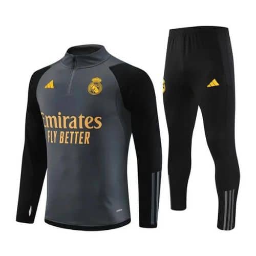 [Premium Quality] Real Madrid Grey Black Track Suit 23-24