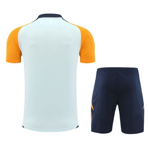 [Premium Quality] Real Madrid White Orange Training Jersey with Shorts